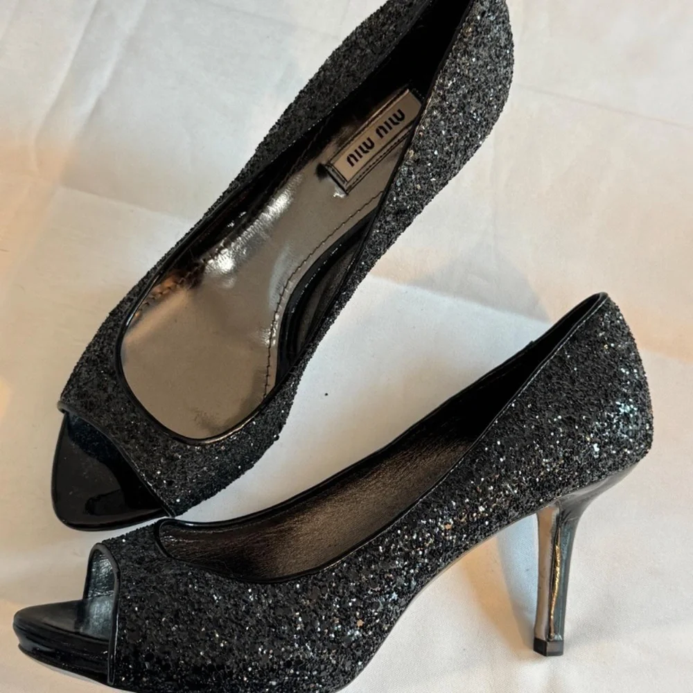 Vintage Miu Miu Sparkly Embellished Glitter Black Heels
